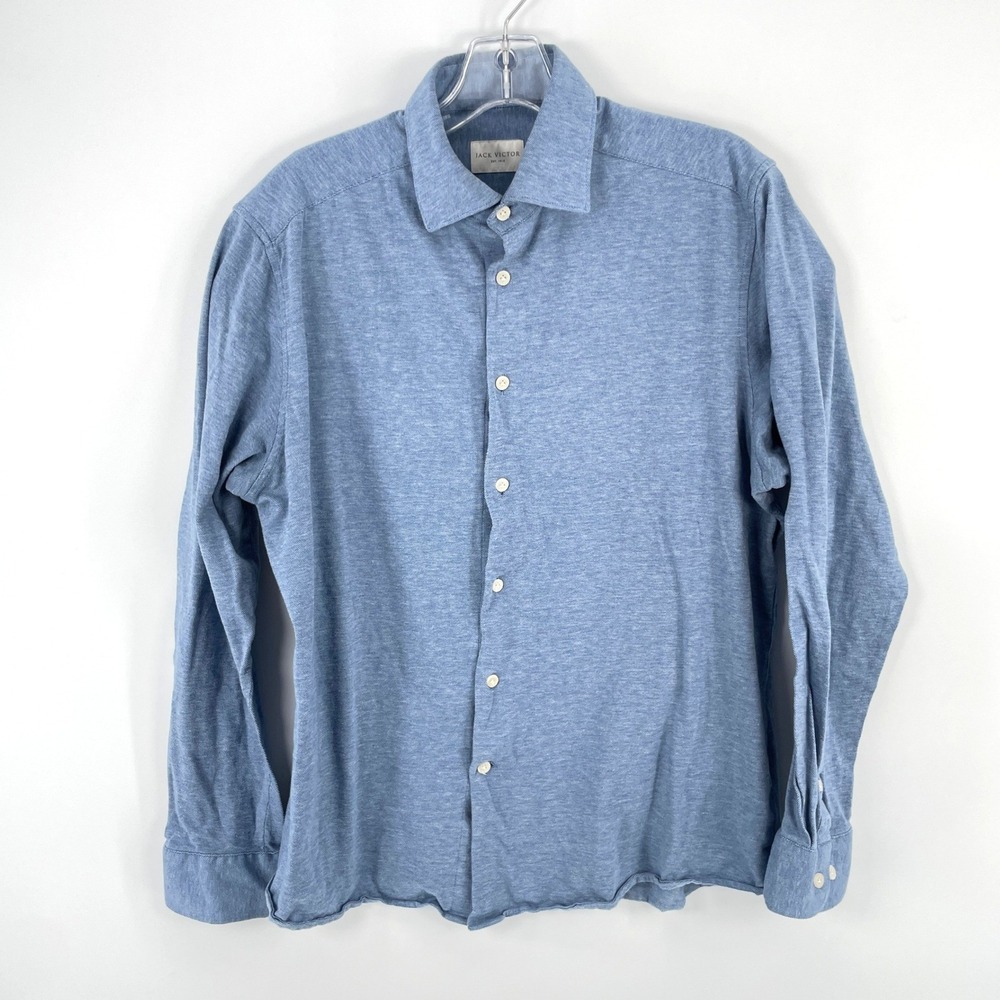 Jack Victor Mens Large Blue Cotton Long Sleeve‎ Button Up Shirt